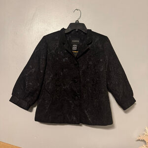Size 12 Shimmery Floral Black Textured Blazer 3/4 sleeve Mandarin collar George